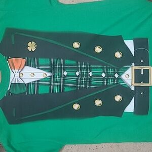St Patrick's Day green t shirt Graphic Print Plaid Vest Jacket Belt Leprechaun